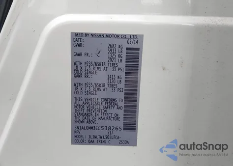 2014 Infiniti Qx60 из США, поврежденный, VIN 5N1AL0MM3EC538265